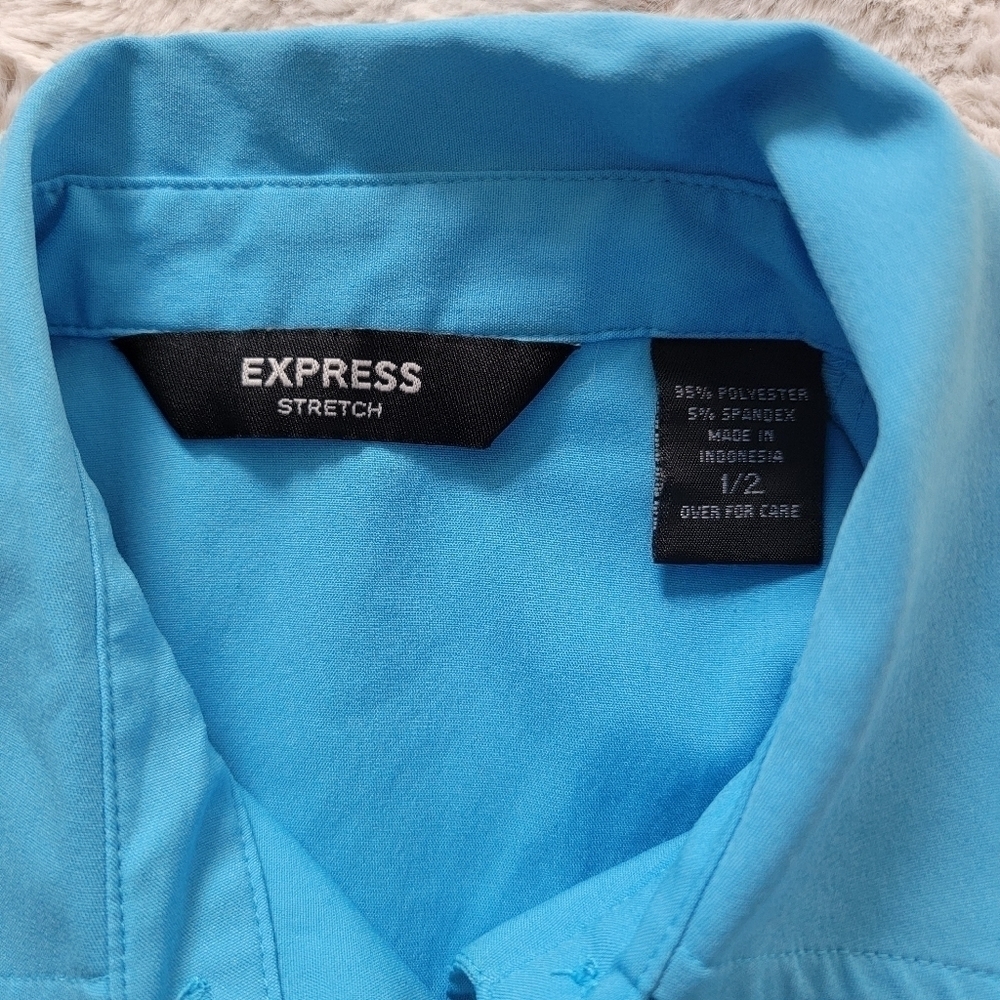 Express Stretch Blue Button Up Collar Sleeveless … - image 6